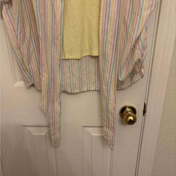 Vintage 80s Pastel Stripe Tie Front Shirt Pastel Coastal Retro Style 14 - Picture 6 of 6